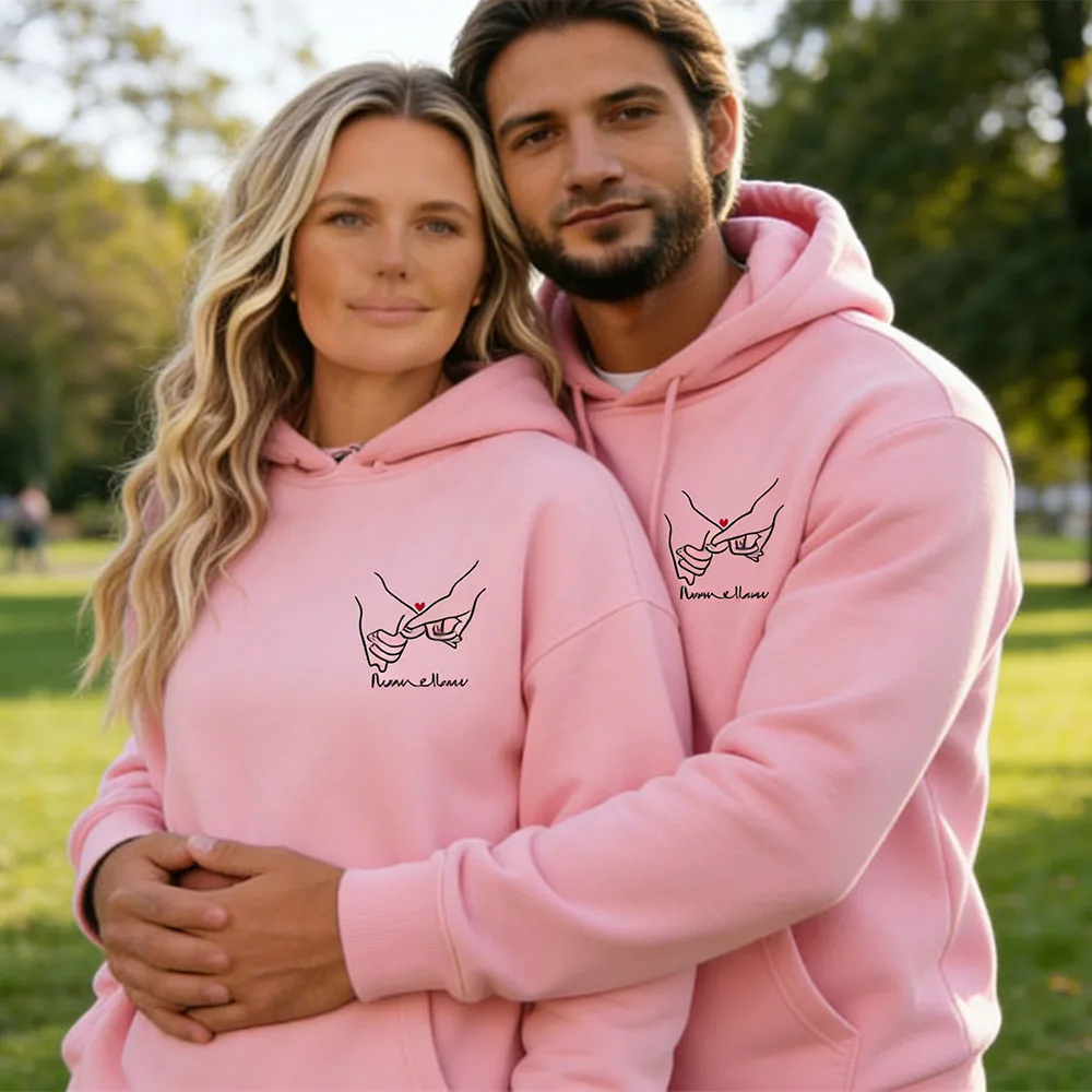 Matching Couple Personalized Name Date Hoodie Custom Couple Valentines Day Gift Hoodie Pinky Promise Hoodie for Husband Wife