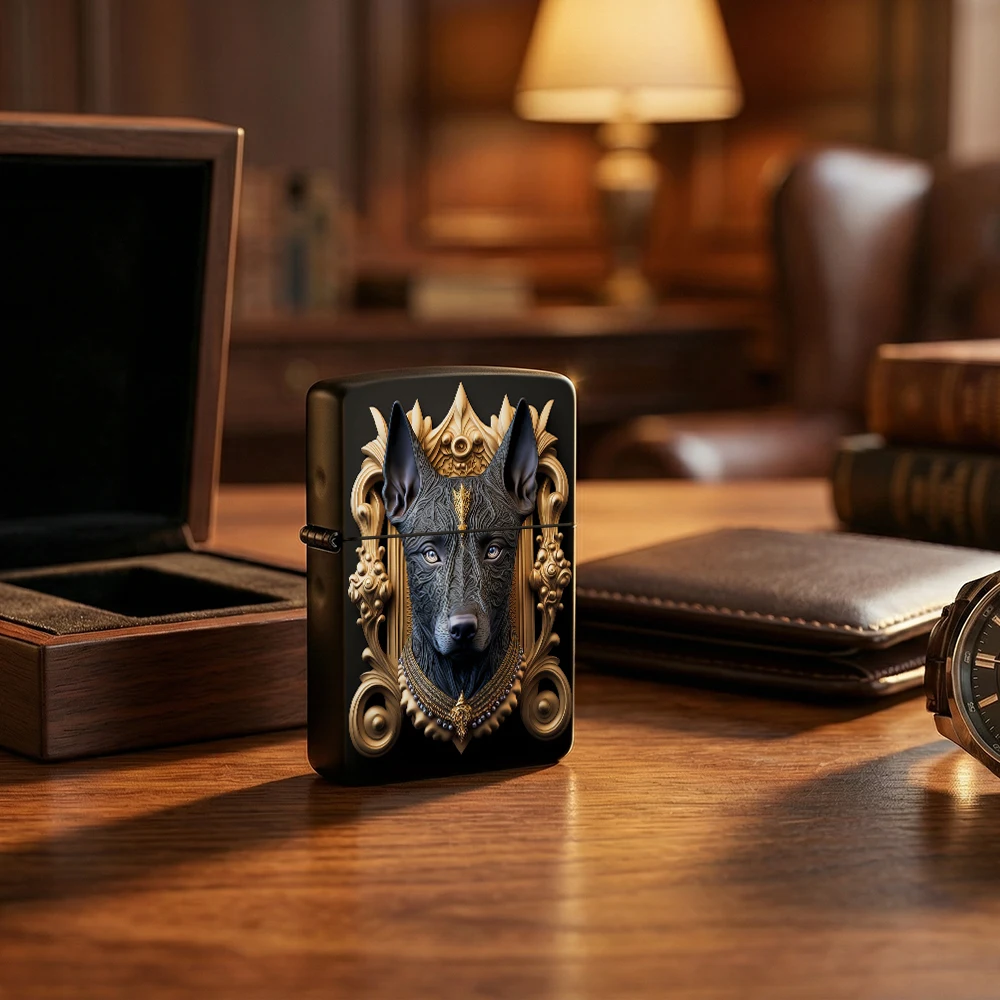 Flip Top Lighter Royal Dog Ornate Golden Frame Baroque Art Pattern lighters vintage lighters for smokers Baroque Style