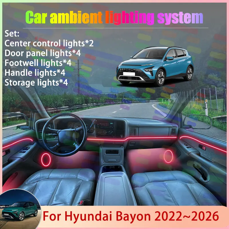 

For Hyundai Bayon 2022~2026 2023 2024 BC3 CUV SUV 2/18 in 1 Car Atmosphere Light Lamp RGB Shade Ensemble Streamer Atmosphere Set