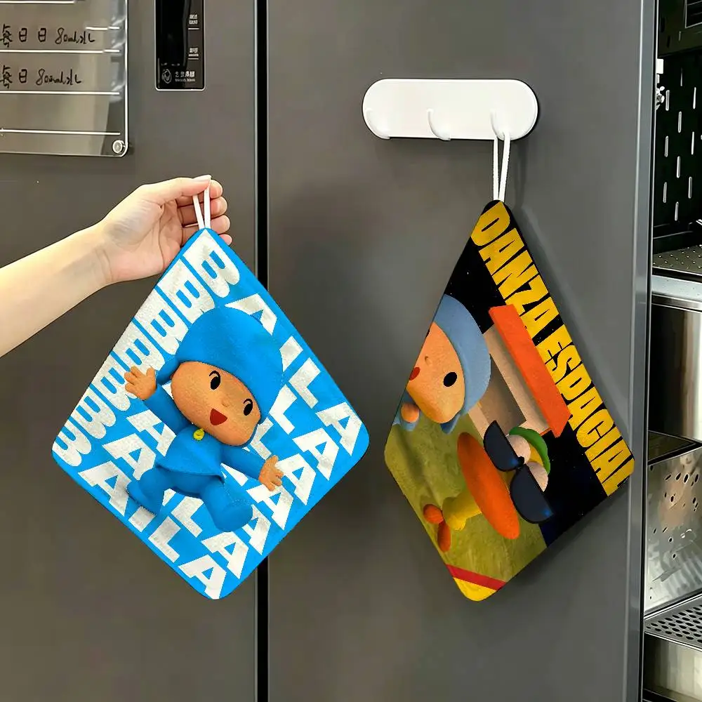 Cartoon P-Pocoyo Household Hanging Towel, Polyester Cotton Hand Wiping Towel, Sturdy for Bathroom Bedroom