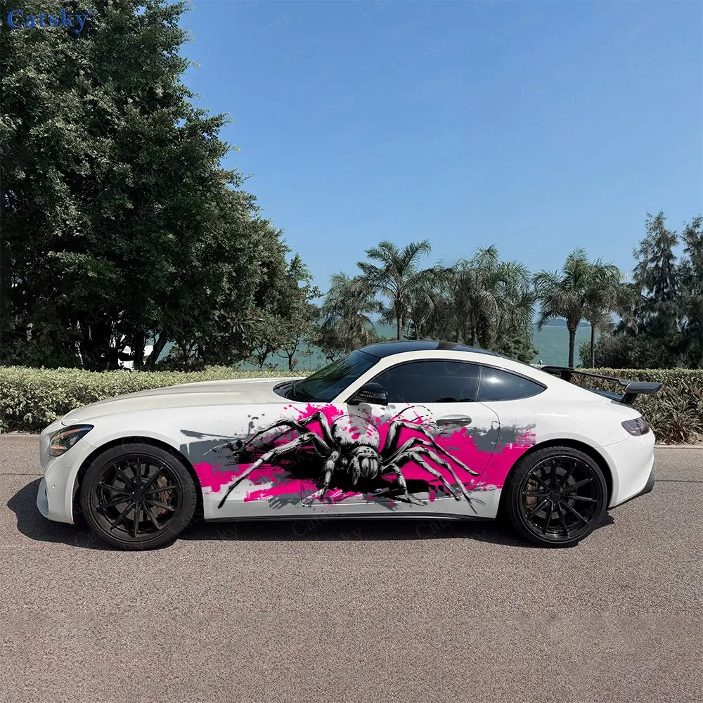 2pcs Graffiti Spider Pattern Car Decal Full Body Floral Decoration Scratches Protect Car Decal Waterproof Car Vinyl Wraps