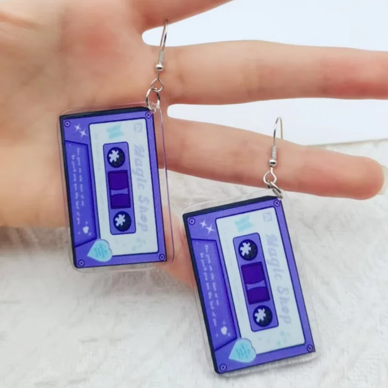 1 pair of acrylic purple rock tape recorder earrings, women's earrings, the best choice for gifts