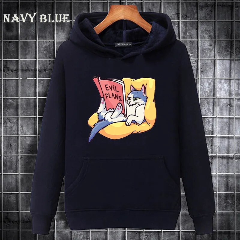 เสื้อฮู้ดลายแมว Evil Plans สำหรับผู้หญิง เสื้อสเวตเชิ้ตพรีเมียม สวมใส่สบายทุกวัน สไตล์ลำลอง เสื้อใหม่สำหรับผู้หญิง สไตล์สตรีท