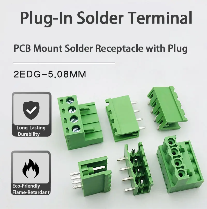 

Closed-Tip Angled Receptacle and Plug Full Set/2-24P Terminal Block 5.08mm Pitch/Welding Type Brass Contacts/10A 300V PA66 V0