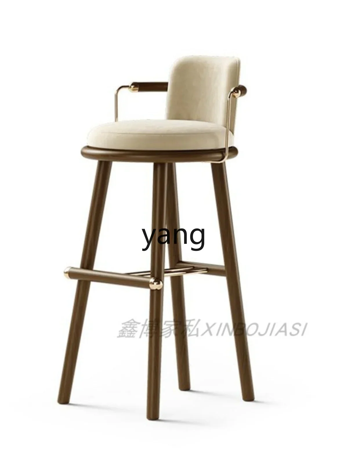 Yjq Light Luxury Solid Wood Bar Chair Home Kitchen Island Hotel Cafe Bar Stool