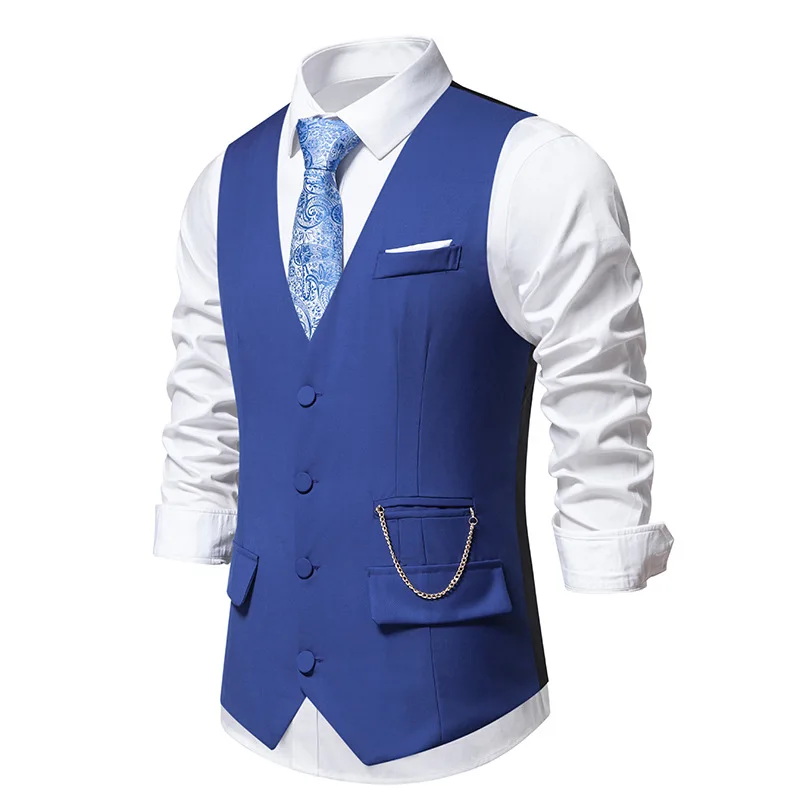 

Royal Blue Wedding Suit Vest Men 2024 Brand Slim Fit Sleeveless Tuxedo Dress Vest Waistcoat Men Formal Business Vests with Chain