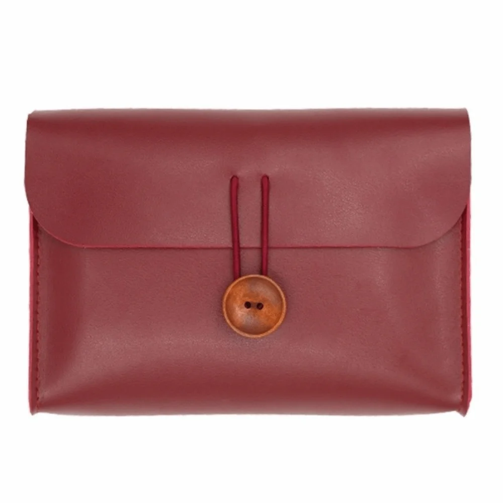 Multi-purpose Envelope Shape Cosmetic Bag Button Closure Faux Leather USB Data Cable Mouse Organizer Waterproof Lightweight