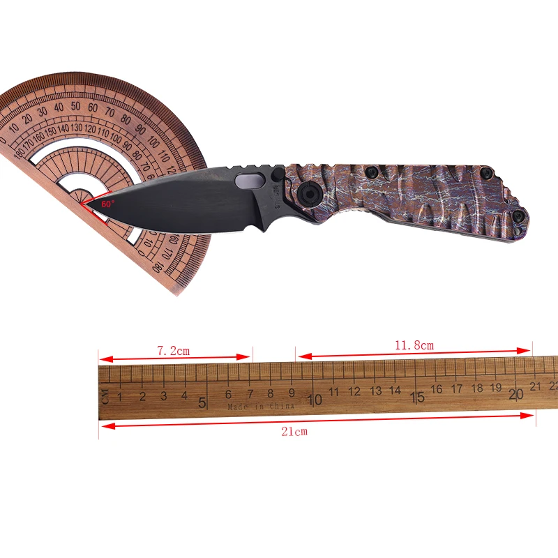 M390 Steel DLC Coated Titanium Alloy Folding Knife with Lightning Pattern Handle Portable EDC Outdoor Camping Knife