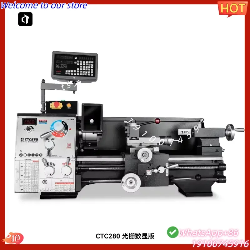 2026 CTC280 Manual Horizontal Bench Lathe Mini Metal School Training 220V High-Accuracy 4-Station Tool Changer DRO Variable