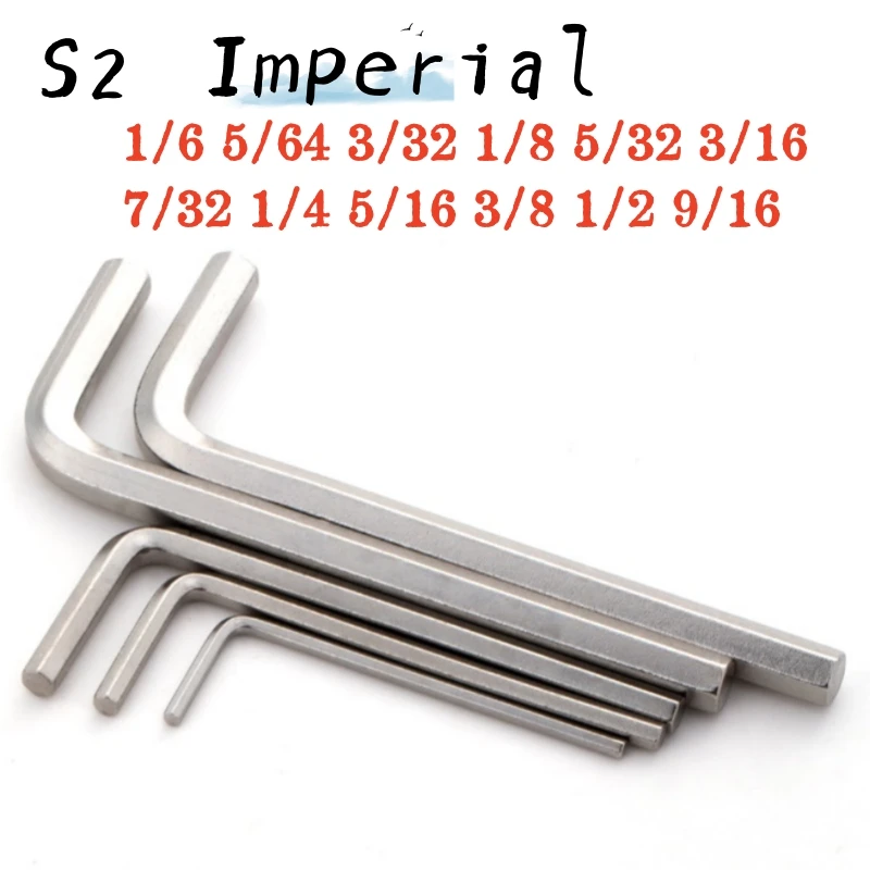 1/2/3/5/10/20/30pcs 1/6 5/64 3/32 1/8 5/32 3/16 7/32 1/4 5/16 3/8 1/2 9/16 S2 Imperial Hard L-Shaped Hex Key Extended Hex Wrench