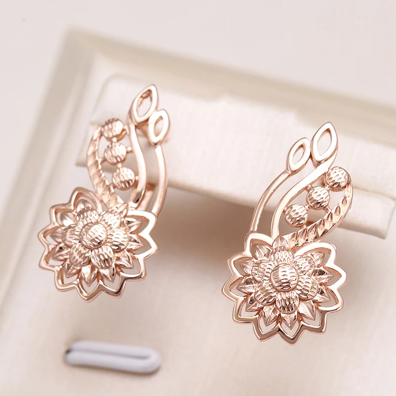 Kinel New 585 Rose Gold Color Drop Earrings for Women Unusual Metal Sculpture Flower Earrings Fashion Ethnic Vintage Jewelry