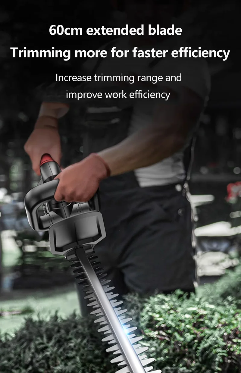 Rechargeable Electric Hedge Trimmer - 21V Lithium Battery, Powerful for Garden, Tea & Flower Pruning, Fast Cutting