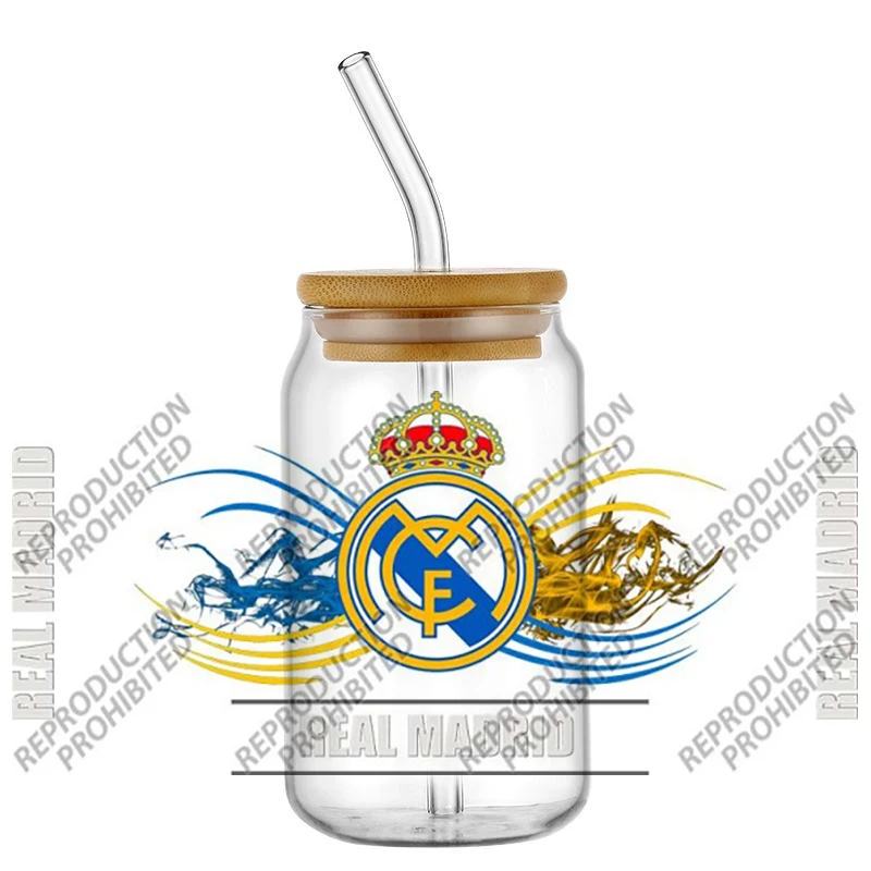 Sports Team Style UV DTF Wraps, Colorful Football Fan Stickers for 16oz Glass Cans, Waterproof DIY Transfer Decals