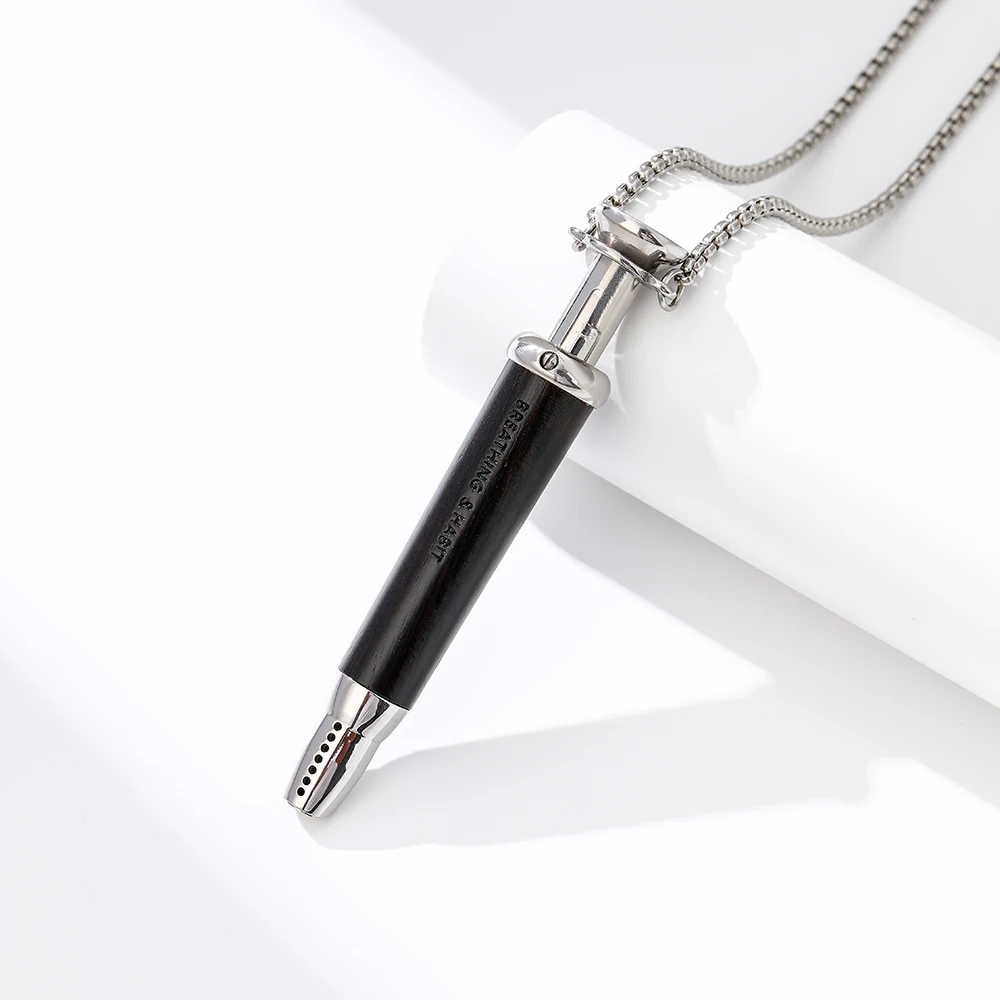 Anxiety Breathing Necklace Natural Wooden 2-in-1 Telescopic Straw Meditation Mindfulness Stress Relief Quit Smoking Aid Jewelry