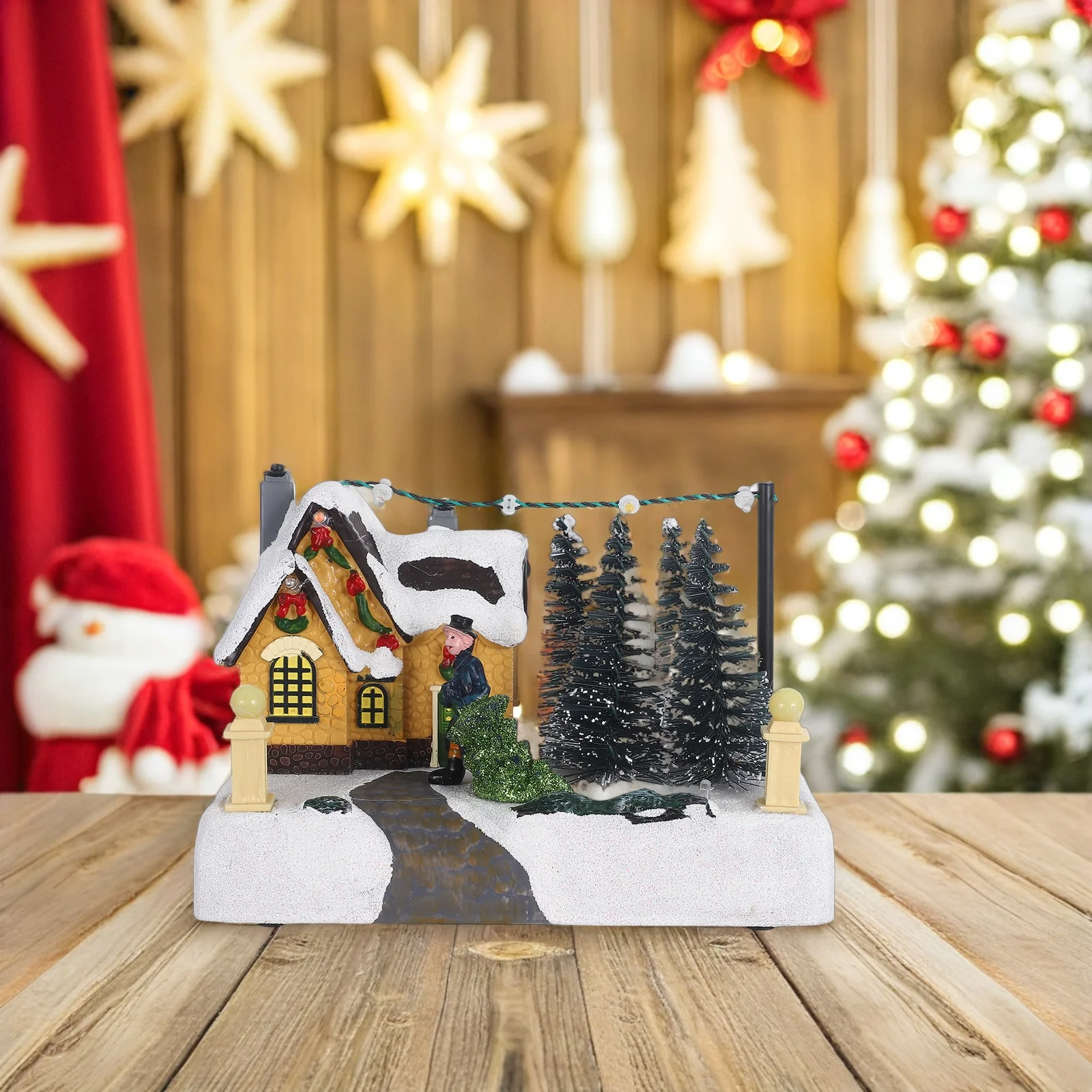 

Christmas Light Up Ornament Adornment House Decorative Resin Small Table Centerpiece Decorations Chic Gift
