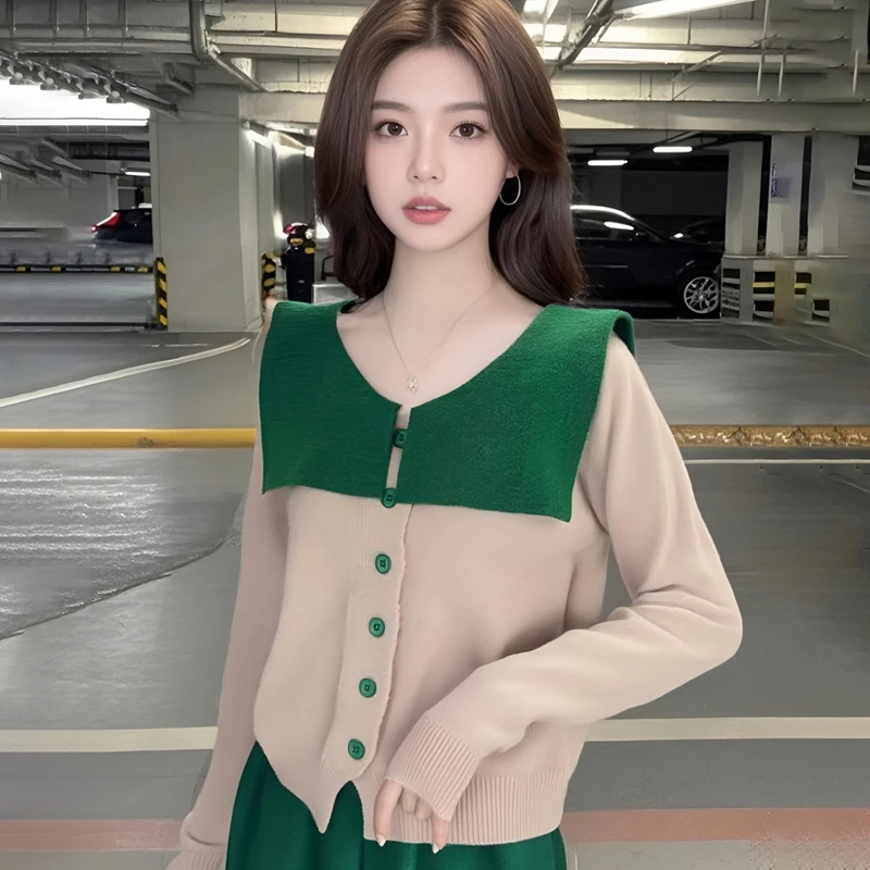 

Мягкий уютный вязаный свитер, женский нежный кукольный воротник, верхний дизайн, Sensation Lazy Sle, осень-зима, Новое поступление