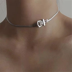 Sexy Stainless Steel Belt Buckle Collarbone Chain Necklace For Women Fashion Hip Hop Snake Bone Neck Chain Choker Collar