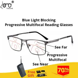 Gafas de lectura progresivas para hombre y mujer, lentes multifocales con bloqueo de luz azul para ordenador, gafas deportivas con montura cuadrada, antideslumbrantes y UV