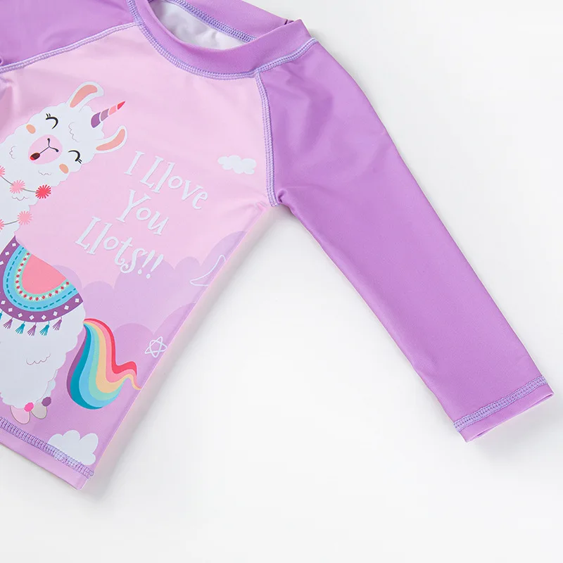 2023 Summer Girls Swimwear Suit Baby Toddler Alpaca Unicorns Rabbit Cartoon Pattern Bodysuit+Cap+Short Dress Three-piece Set