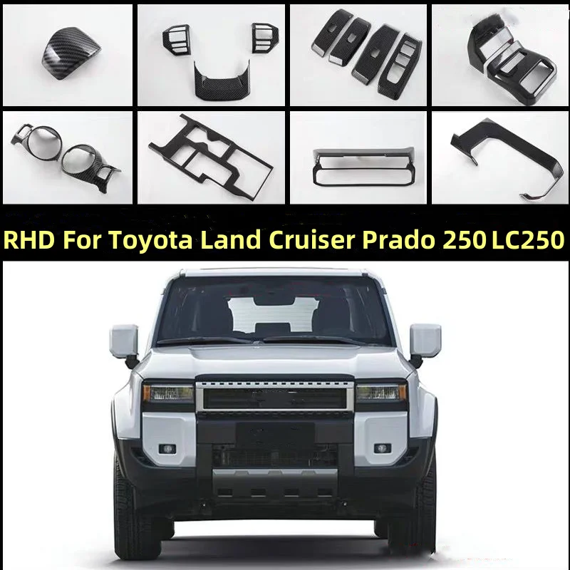 RHD For Toyota Land Cruiser Prado 250 LC250 2024 ABS Carbon Interior Kit Dashboard Console Gear Shift Panel Cover Trim Sticker