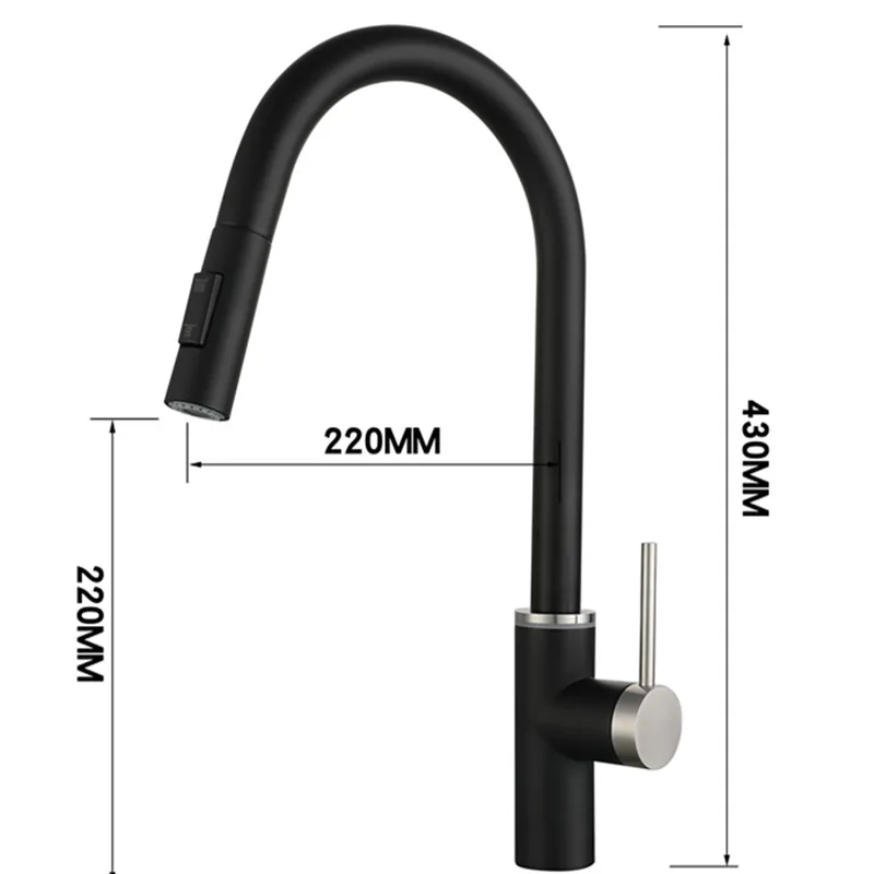 Touch Faucet Led light kitchen faucet universal rotation pull-down kitchen mixing faucet brass black brass kitchen sink tap