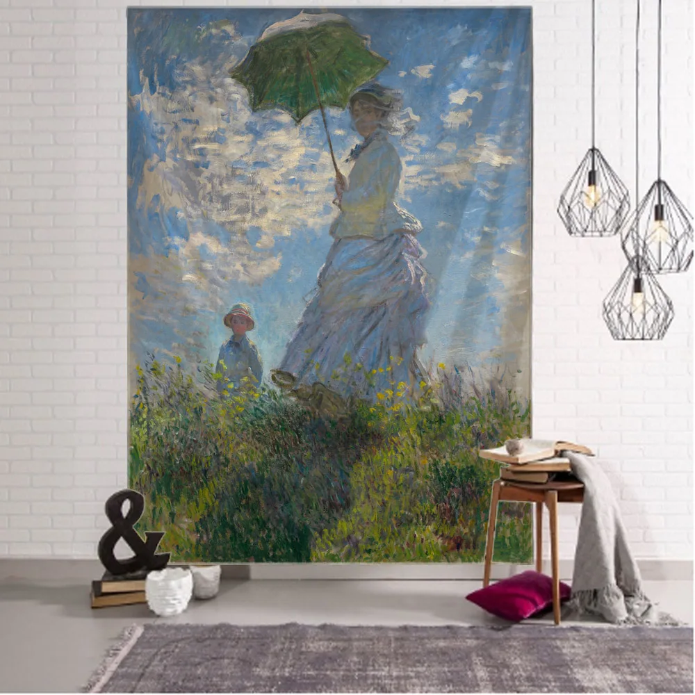 Monet oil painting tapestry wall hanging Bohemian abstract art hippie minimalist aesthetics room living room home decoration