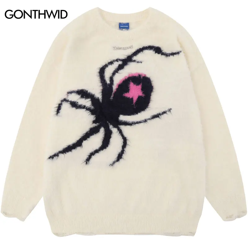 Star Spider Sweater Goth Punk Harajuku Hip Hop Streetwear Sweaters Men 2024 Fall Winter Oversized Knitted Jumper Pullover Black