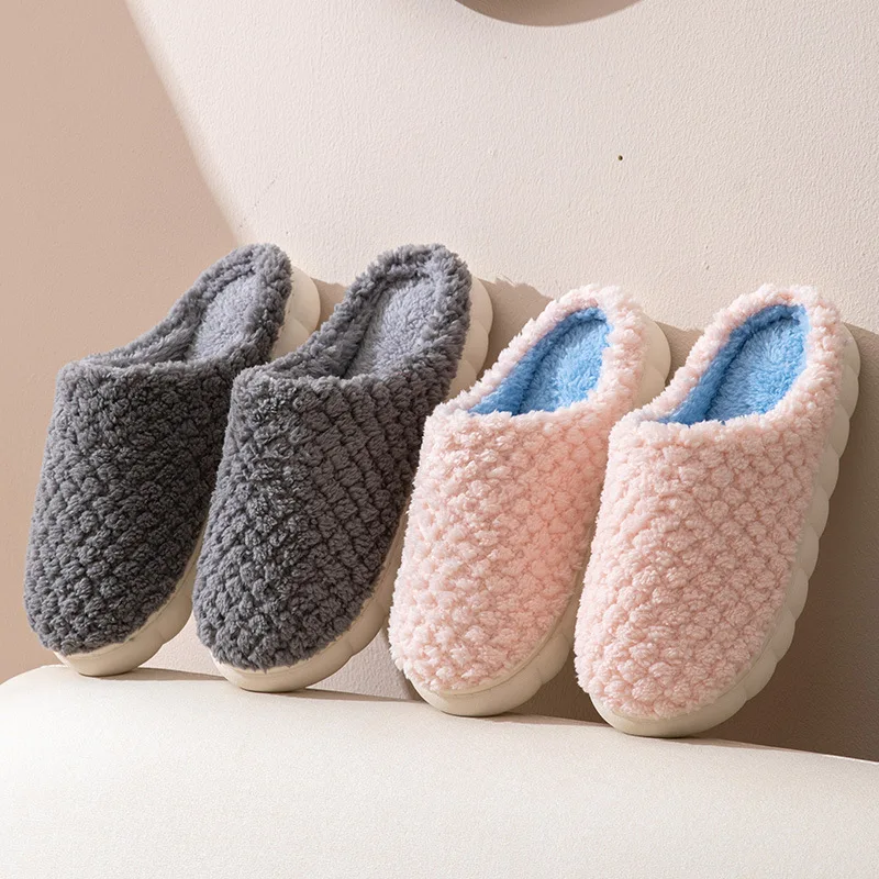 Crestar Classic Cotton Slippers For Women Winter Indoor Warm Cozy Home Shoes Couple Bedroom Leisure Anti-Slip Platform Slippers