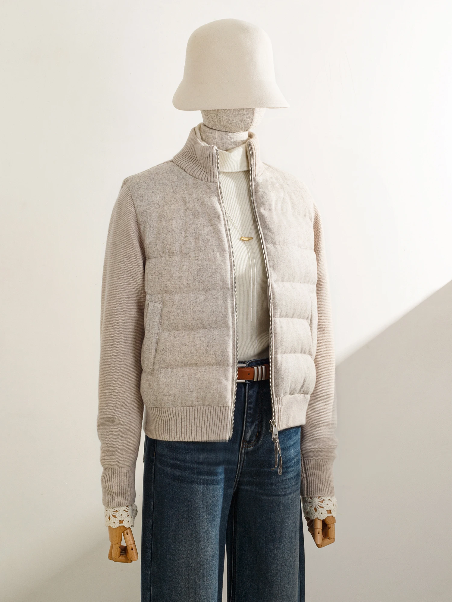 

Женская легкая теплая куртка-пуховик Ji Qirui 00 из шерсти с пэчворком, наполненная 90% белым гусиным пухом, для повседневной носки