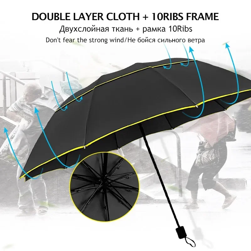 130cm Big Double Layer Umbrella Men Rain Woman Windproof Large Portable Umbrella Male Women Sun 3 Floding Outdoor Big зонтичный