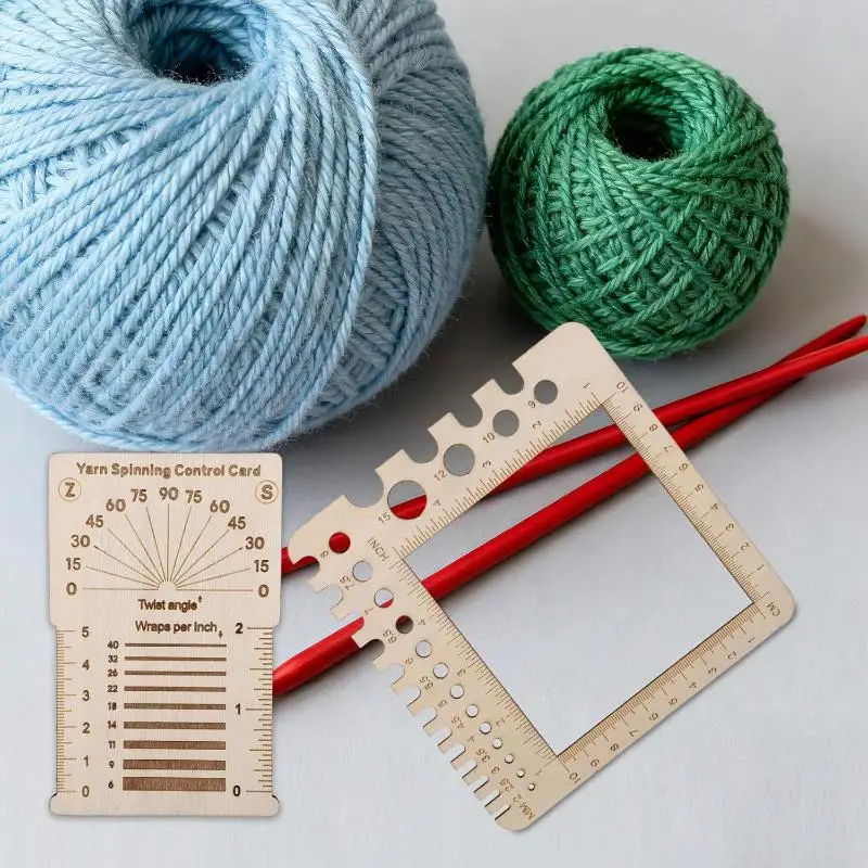 Wood Knitting Needle Gauge Square Ruler Embroidery Thread Bobbins Floss For Spinners Yarn Measuring Tools Sewing Supplies