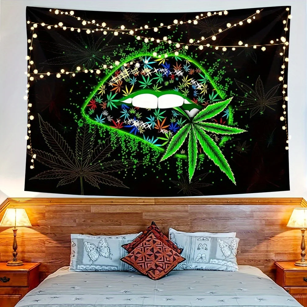 VIKAMA Bohemian Hemp Lip Rug Waterproof and Machine Washable Psychedelic and Trendy Atmosphere for Bedrooms and Living Rooms