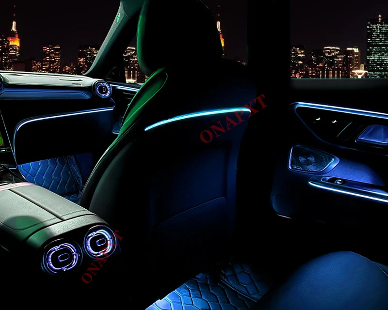 64-Color For Benz C class W206 GLC W254 X254 Car Decorative Atmosphere Lamp Strips MB LED Air Vent Nozzle Neon Ambient Light