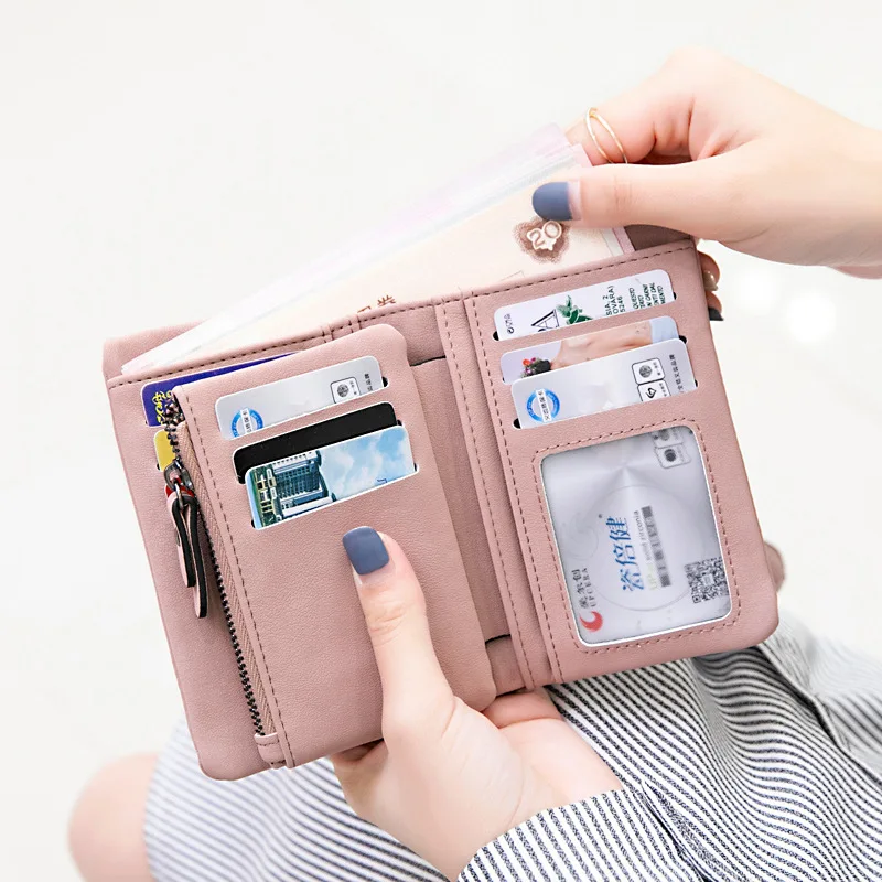 Women Small Bifold Leather Wallet Rfid Blocking Multifunction Lady Short Purses Wristlet With Card Holder ID Window Coin Purse