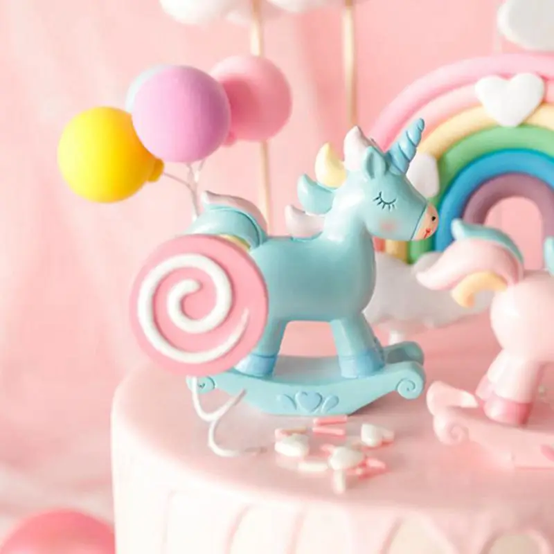 Cartoon Pink Blue Unicorn Cake Topper Rainbow Birthday Party Decor Kids Girl Boy Baby Shower Cake Gifts Wedding Cake Decoratings