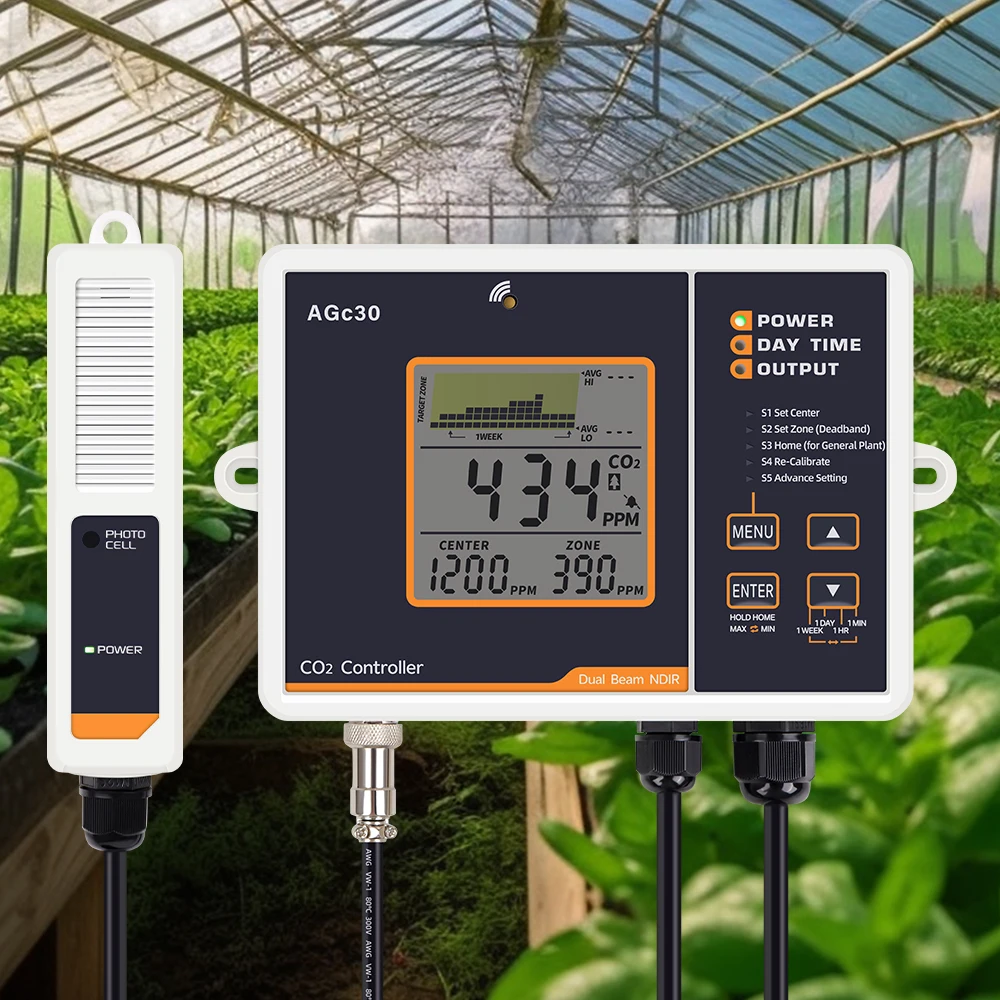 AGc30 inteligentny kontroler CO2 podwójny kanał NDIR CO2 czujnik dzienny nocny detektor dwutlenku węgla 0-5000ppm dla hydroponiki szklarniowej