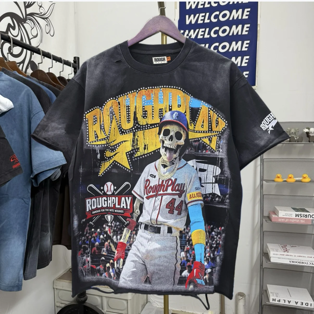 

Футболка Rouglay Skull Face с изображением черепа, свободного кроя, с короткими рукавами, для мужчин и женщин, повседневная, из хлопка и полиэстера, с круглым вырезом.