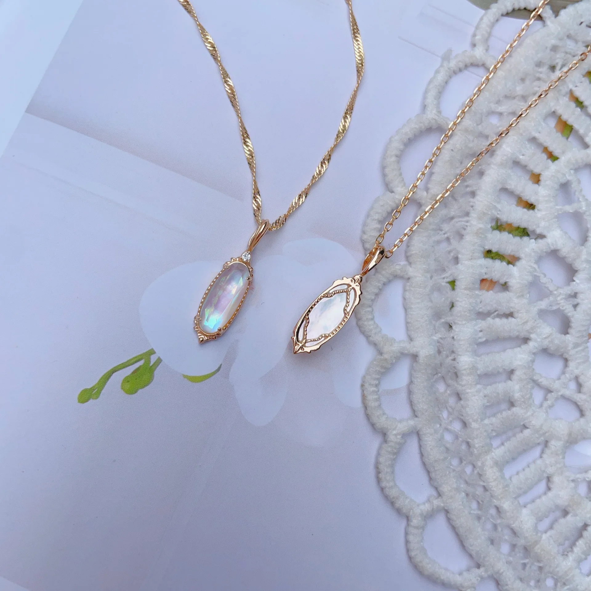 New Chinese Style Symmetric Window Grille Natural Crystal Double Sided Pendant 925 Silver Gold Plated Vintage Necklace For Women