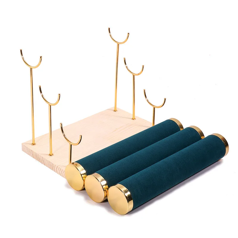 ثلاث طبقات سوار عرض المجوهرات حامل الحديد المطاوع خطوة خشبية أسفل سوار ساعة عرض موقف مجوهرات الدعائم