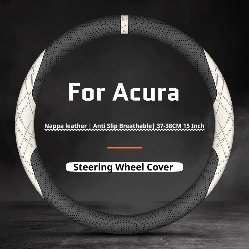 For Acura Leather Car Steering Wheel Cover Breathable Anti Slip Fit MDX RDX TLX Integra ZDX NSX RLX 37‑38Cm Interior Accessories