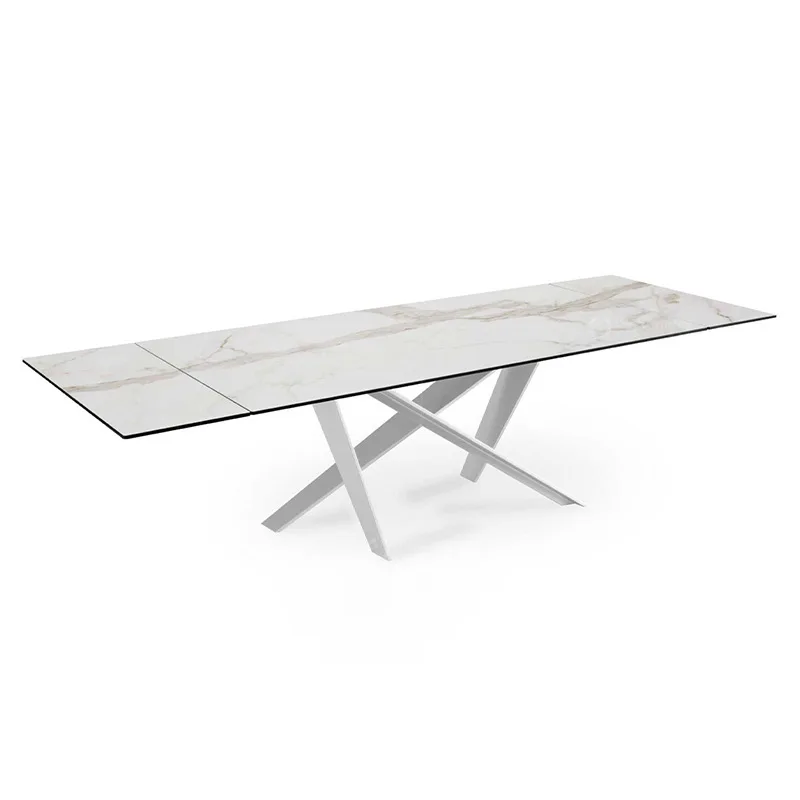 

Italian glass dining table, household retractable modern light luxury 260 dining table