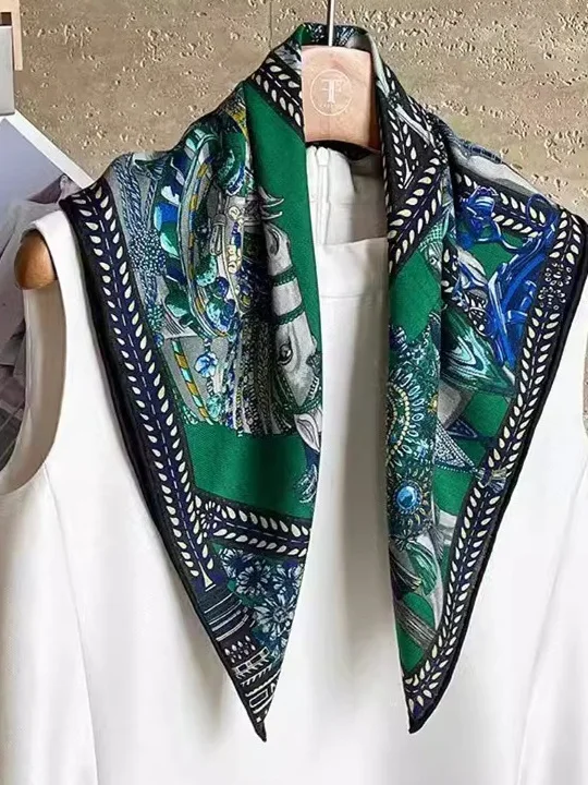 おしゃれな両面シルクスカーフショール-レディース-シンプルで多用途なシルクスカーフショール-マルベリーシルクウールスクエアスカーフショール