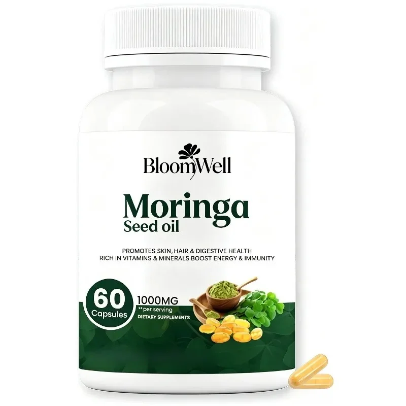 Moringa Seed Oil 1000mg Cold Pressed and Pure Superfood Supplement | Supports Skin, Hair, Digestion, Energy, and Immunity