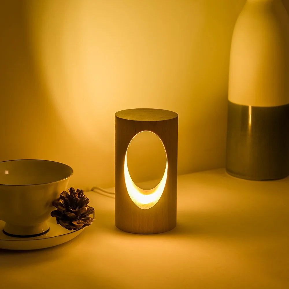 Smart solid wood led night light creative gift new unique USB adjustable table Lantern gift Soft lighting and warm light