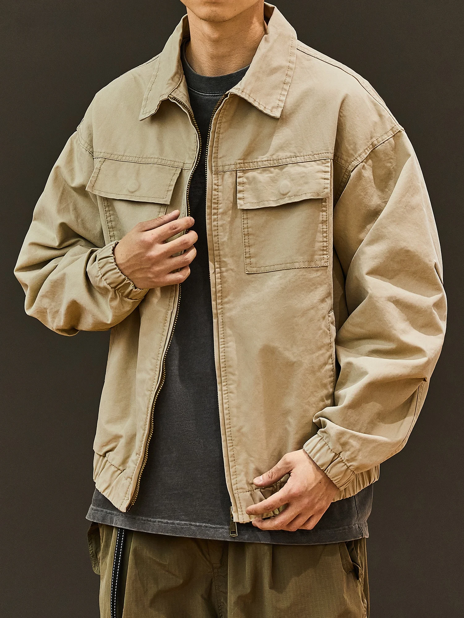 

Retro Japanese Workwear Jaet Men's Loose Versatile Casual Outerwear Autumn Trendy Brand Multi-ket Long Sve Zipper