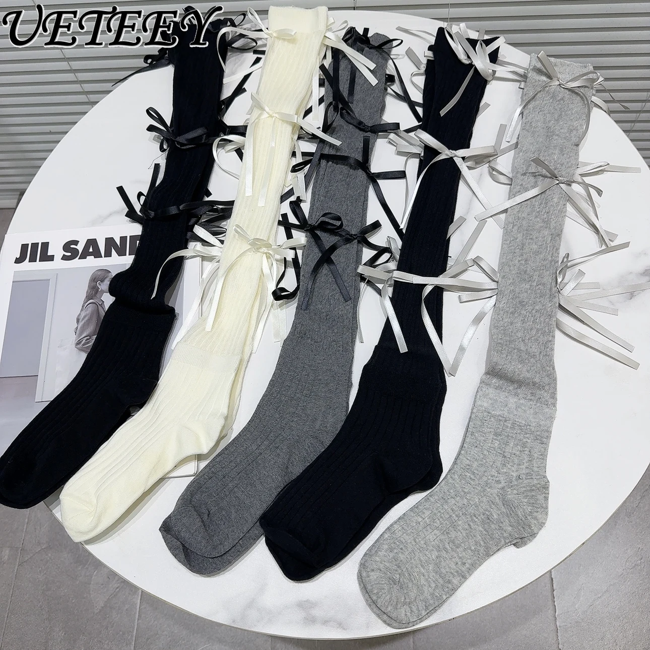 

Cute Girls Wild Stockings 2024 Summer New Pure Desire Wind Bow Ribbon Sweet Elegance Stockings Cotton Women's Long Socks