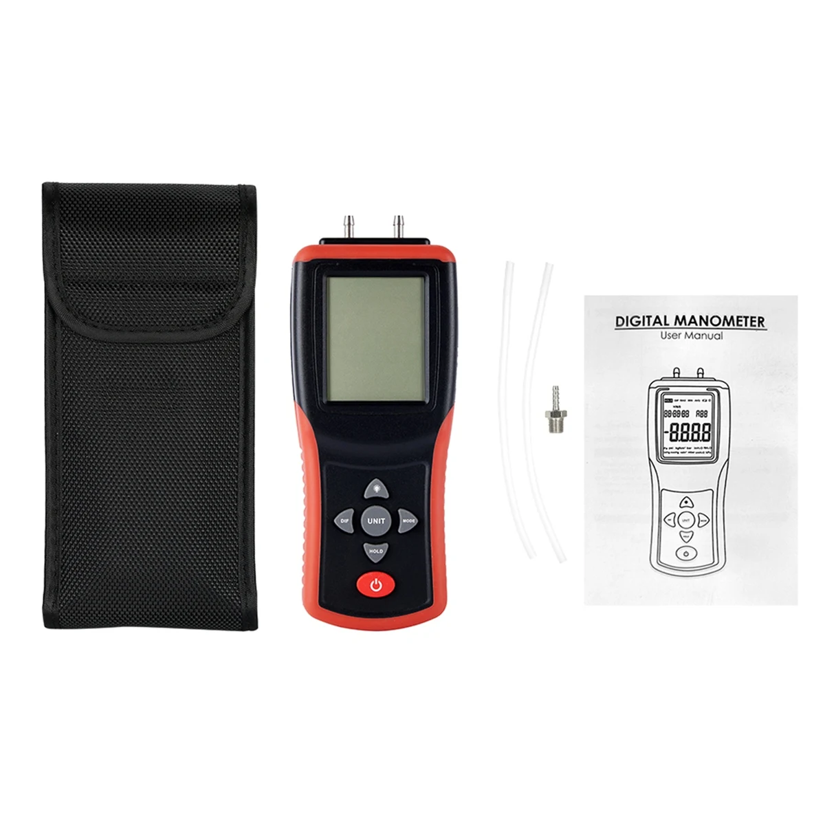 Digital Manometer 2.4 Inch LCD High Precision Dual-Port Manometer ±2Psi Differential Air Pressure Tester with 12 Units