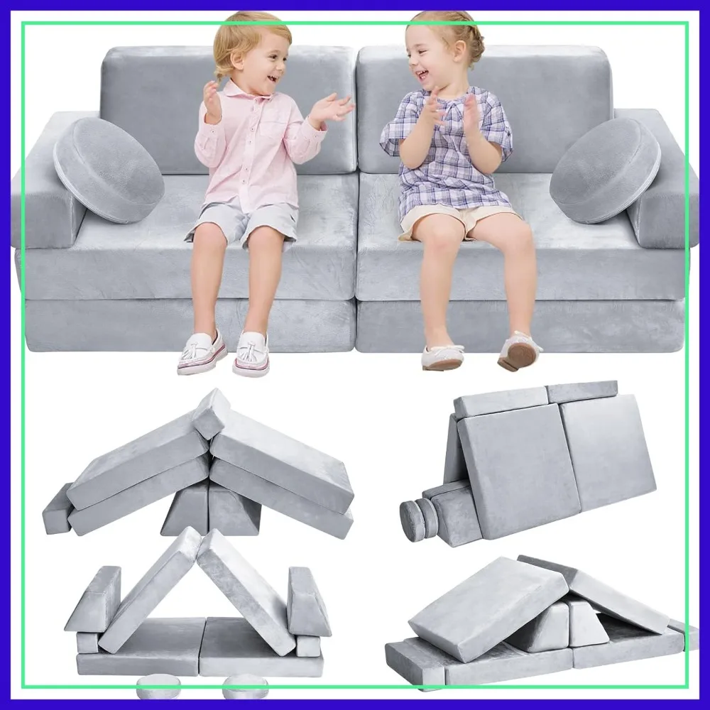 

10Pcs Modular Play Couch for Creative Play, Sleeping, and Relaxing (Grey)