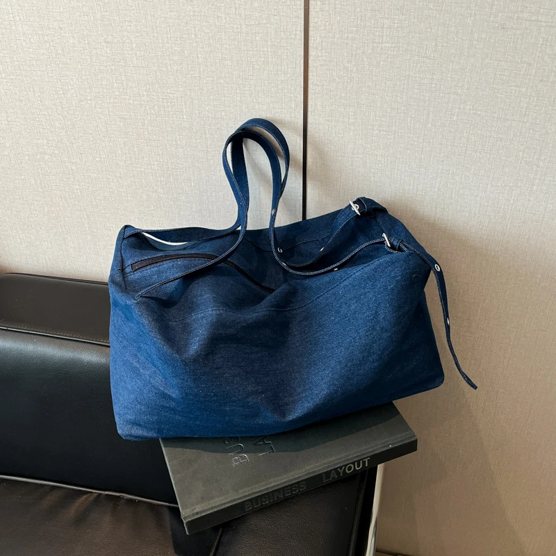 

Джинсовые швейные нитки, повседневные сумки на плечо, однотонные модные женские сумки, распродажа, 2022, высококачественные универсальные женские сумки на молнии