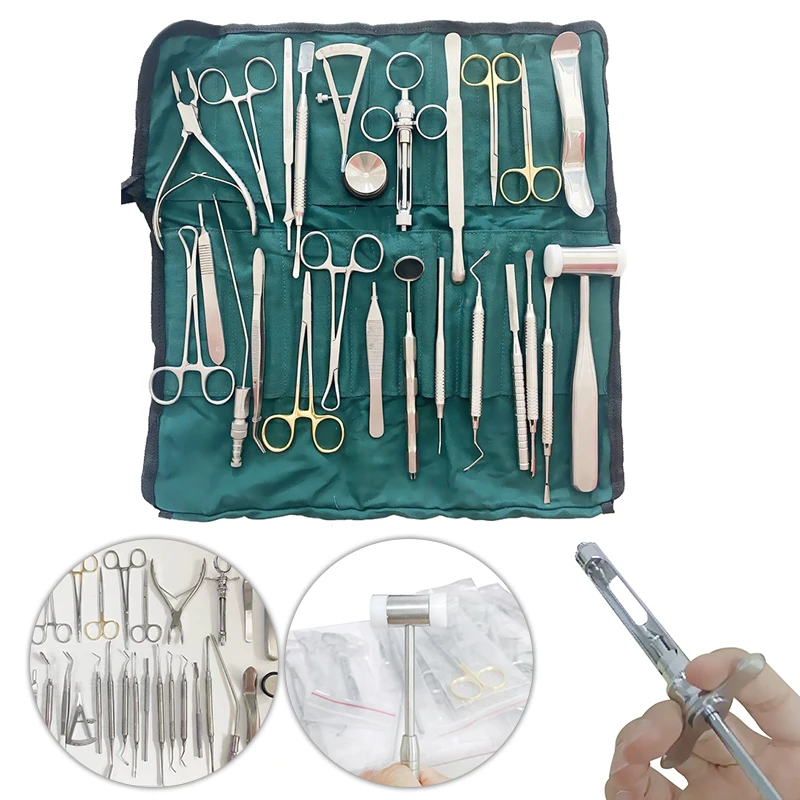 26 Pcs/set Dental Implant Tools Basic Instrument Set Stainless Steel Tray Square Sterilization Tray Dentist Implant Surgery Tool